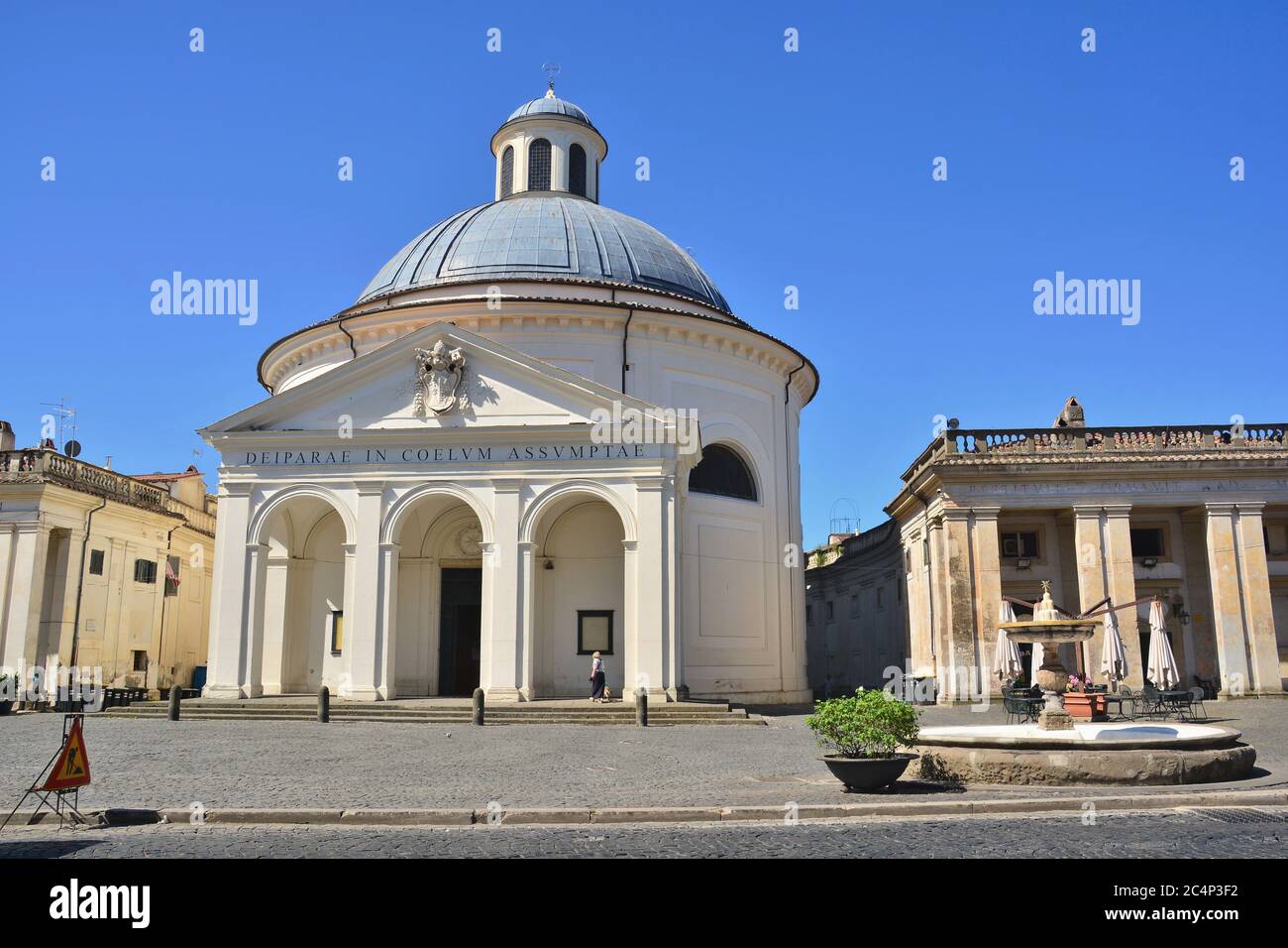 Ariccia,Piazza di Corte, Collegiata di Santa Maria Assunta in Cielo.Located on the town`s main and historical square and built on a project by Bernini Stock Photo